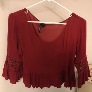 Red long sleeve with embroidered sleeves